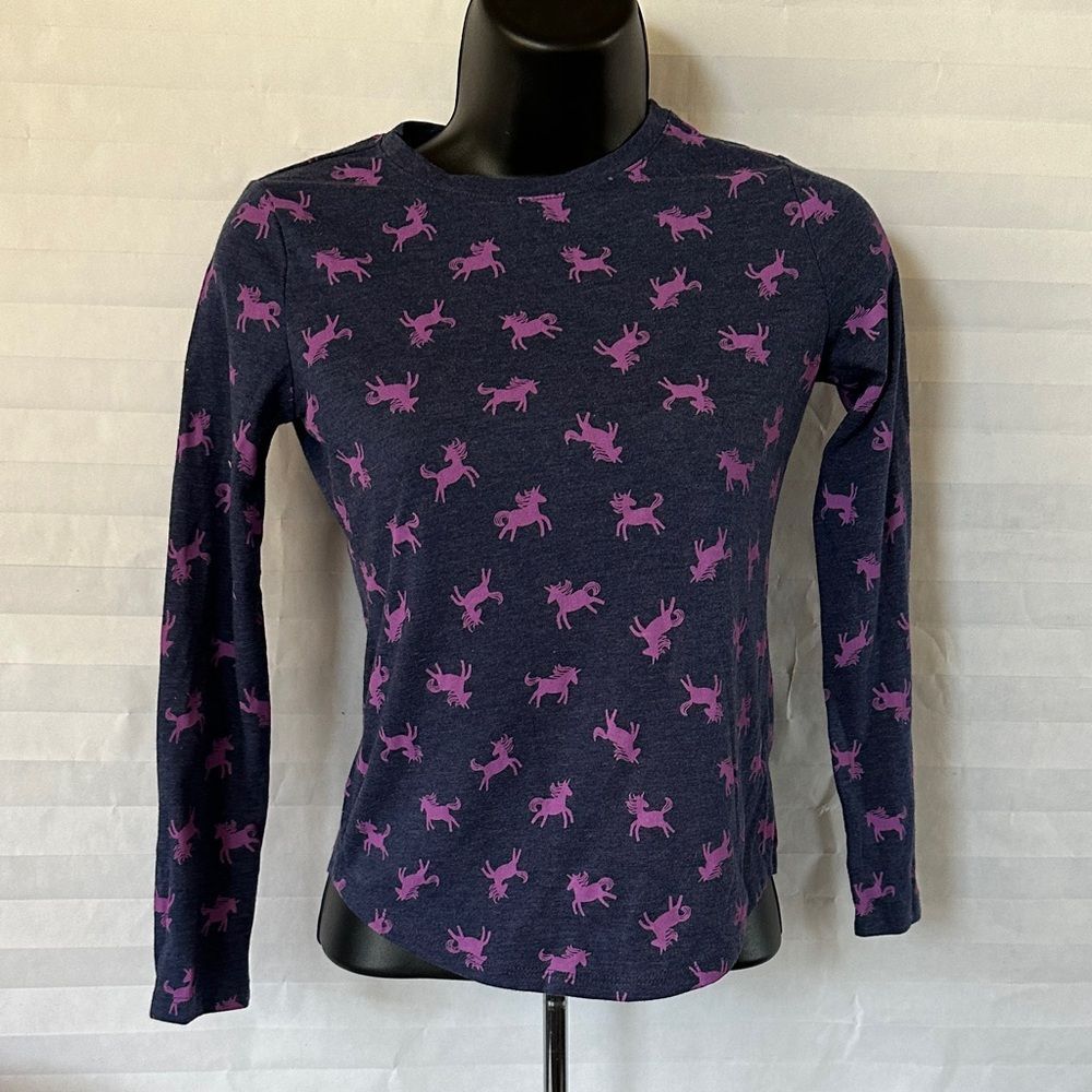Cat & Jack Blue Long Sleeve Tee with Purple Unicorns Girls Size 7/8 Cute Graphic